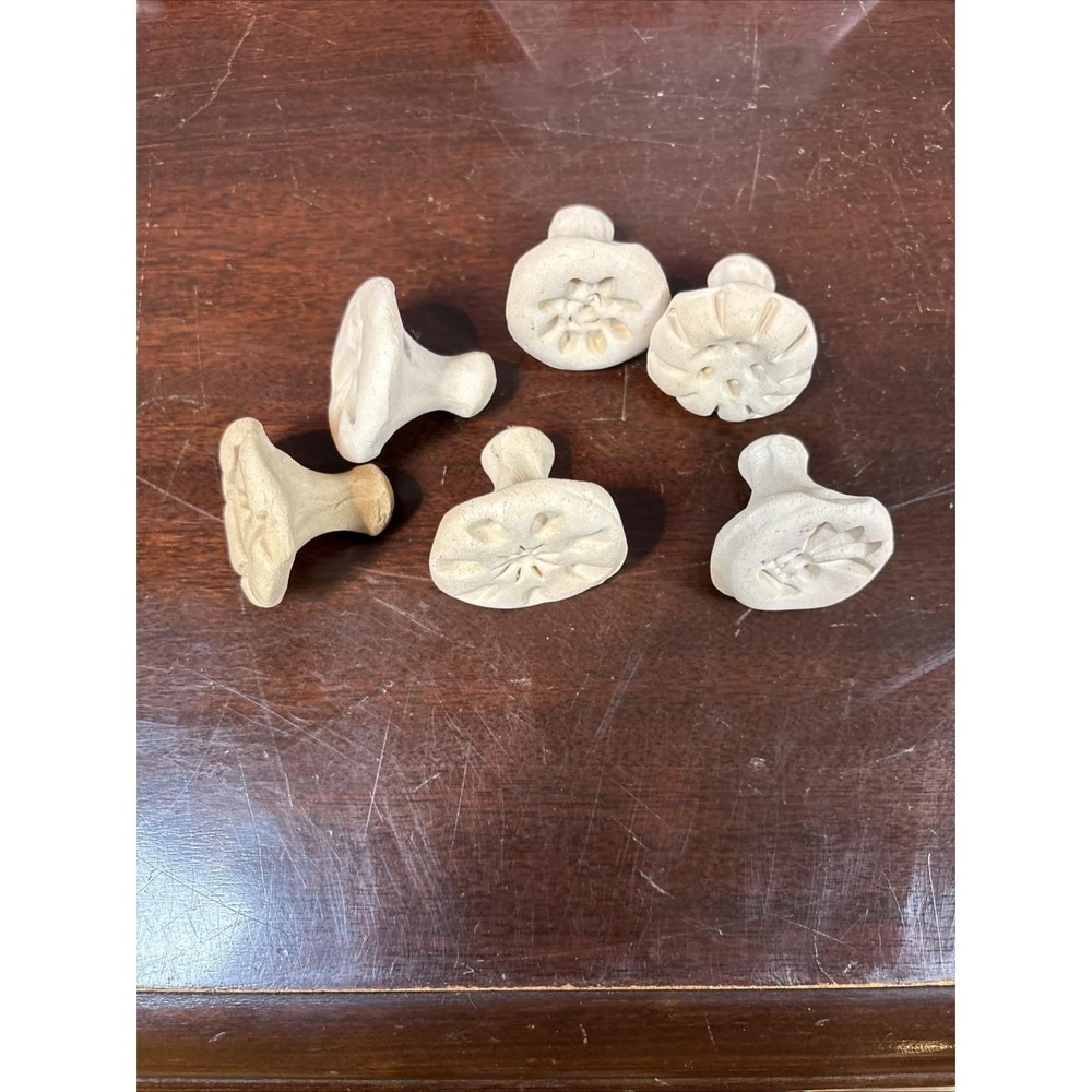 Vintage 6 Cookie Mold Stamps Clay Hand molded